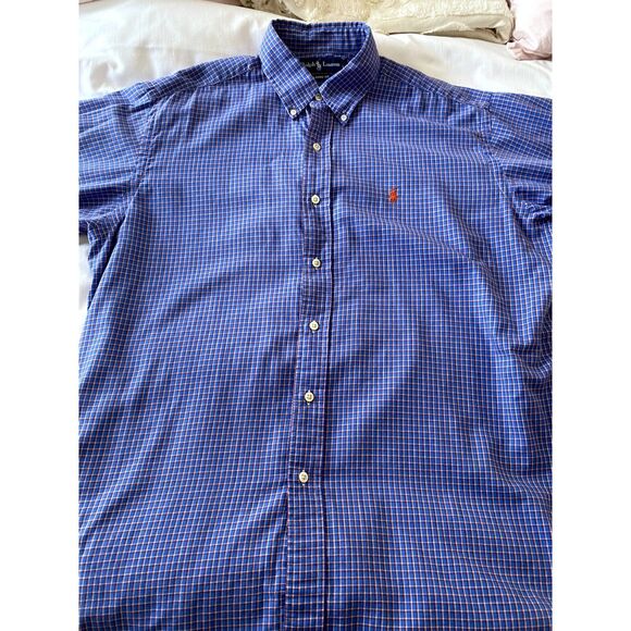 VTG Ralph Lauren Shirt Mens L Classic Fit Button down Long Sleeve Blue Plaid - Picture 3 of 11